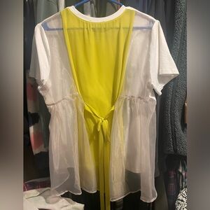 Zara white t-shirt with tulle yellow back